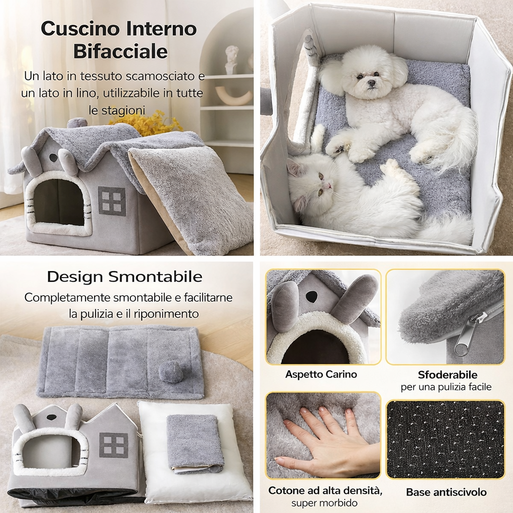 Casetta CozyCat™ – Cuccia Casetta Morbida per Cani e Gatti