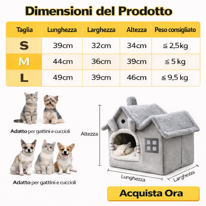 Casetta CozyCat™ – Cuccia Casetta Morbida per Cani e Gatti